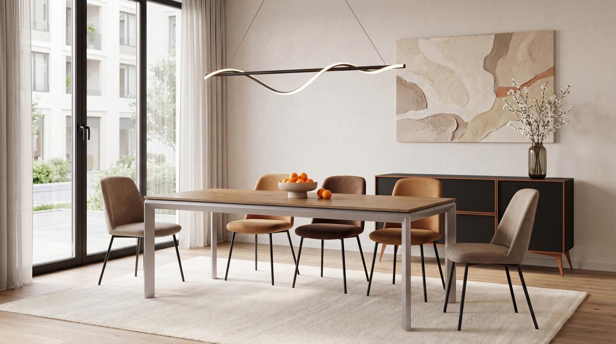 ESSTISCH Elan rechteckig ausziehbar verlängerbar mit Schwarzen Metallbeinen, Eiche Hell Braun 180-270/90/76 cm - Kaschmir/Eichefarben, Holzwerkstoff/Metall (90/270/76cm) - WFL GROUP