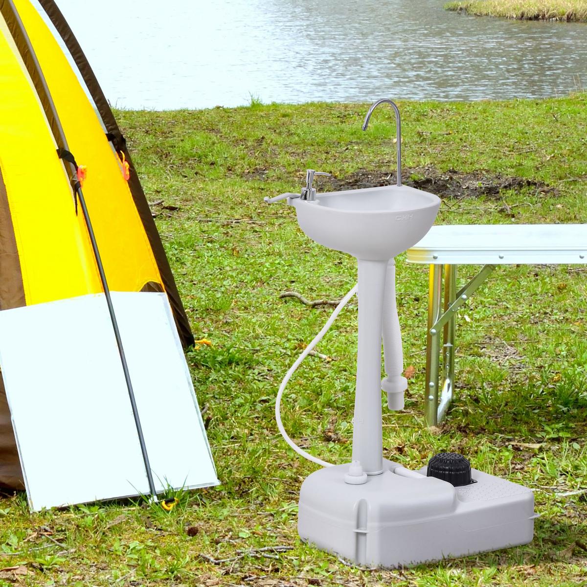 WASCHBECKEN, HDPE, Grau, 51L x 33,5B x 103H cm - Hellgrau, Kunststoff (33.5/103/51cm) - Outsunny