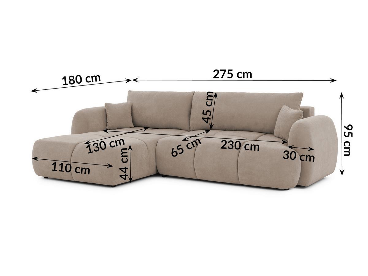 ECKSOFA Loretto aus natürlichem Greige Webstoff mit Schlaffunktion, Bettkasten und tiefen Steppungen in Bubble-Optik - Greige/Schwarz, Holz/Kunststoff (180/275cm) - S-Style