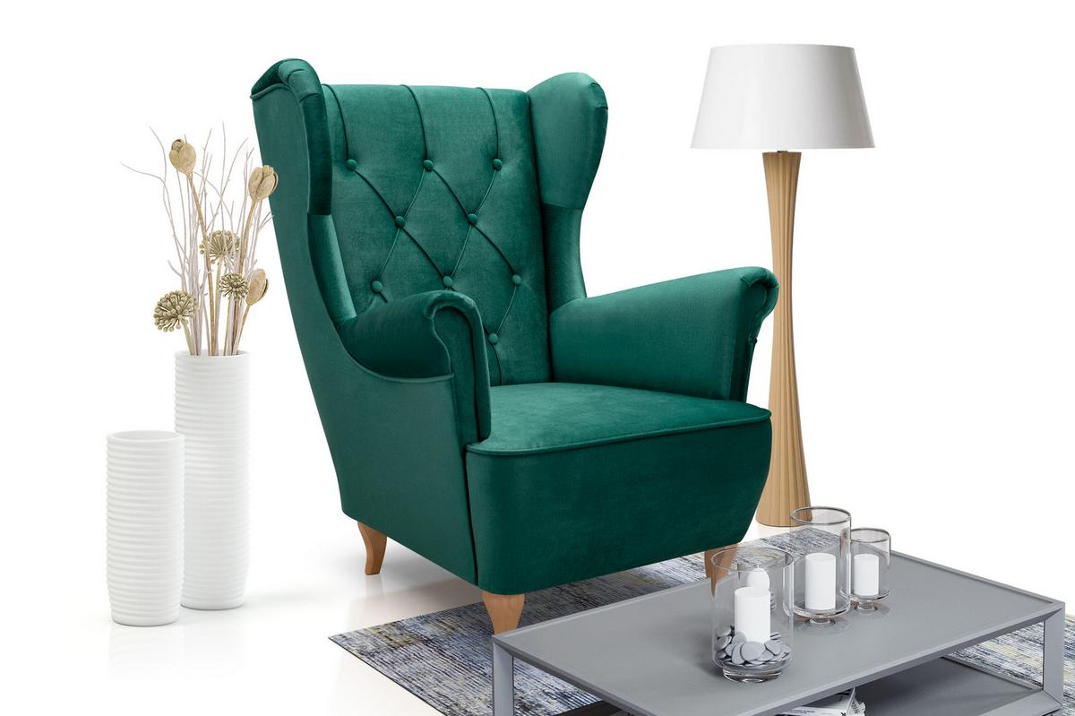 SESSEL TIBER, Polstersessel Glamour Loungesessel, Velours-Stoff Grün - Grün, Holz/Holzwerkstoff (75/104/85cm) - MASSENO