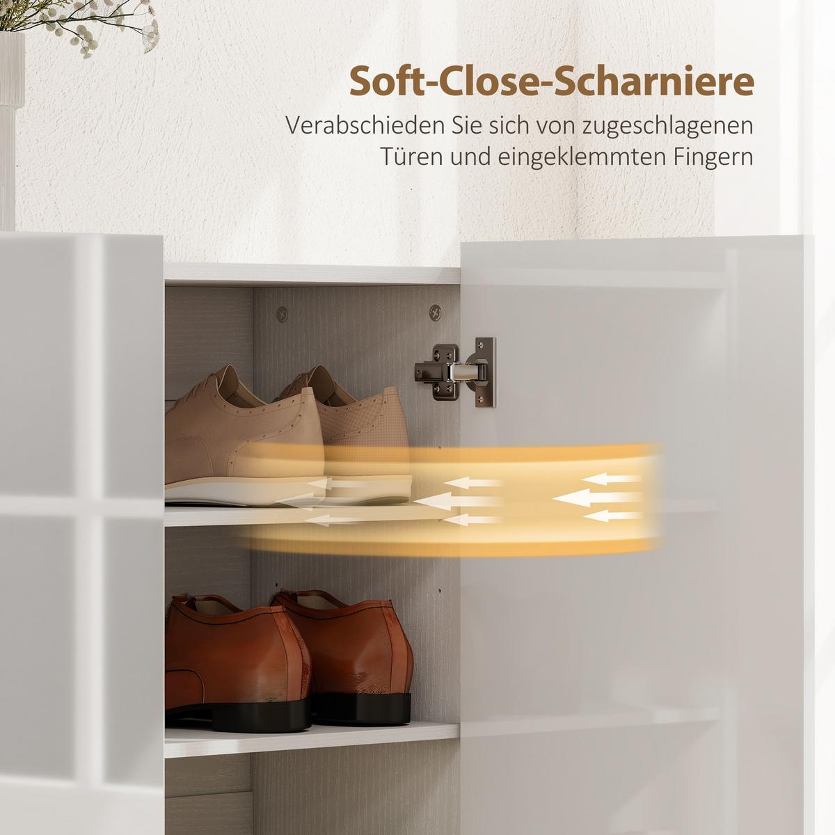 SCHUHSCHRANK, Schuhregal mit Verstellbaren Ablagen, Belüftungslöchern, Weiß - Weiß Hochglanz/Weiß, Holzwerkstoff (34/108.5/106.4cm) - HOMCOM