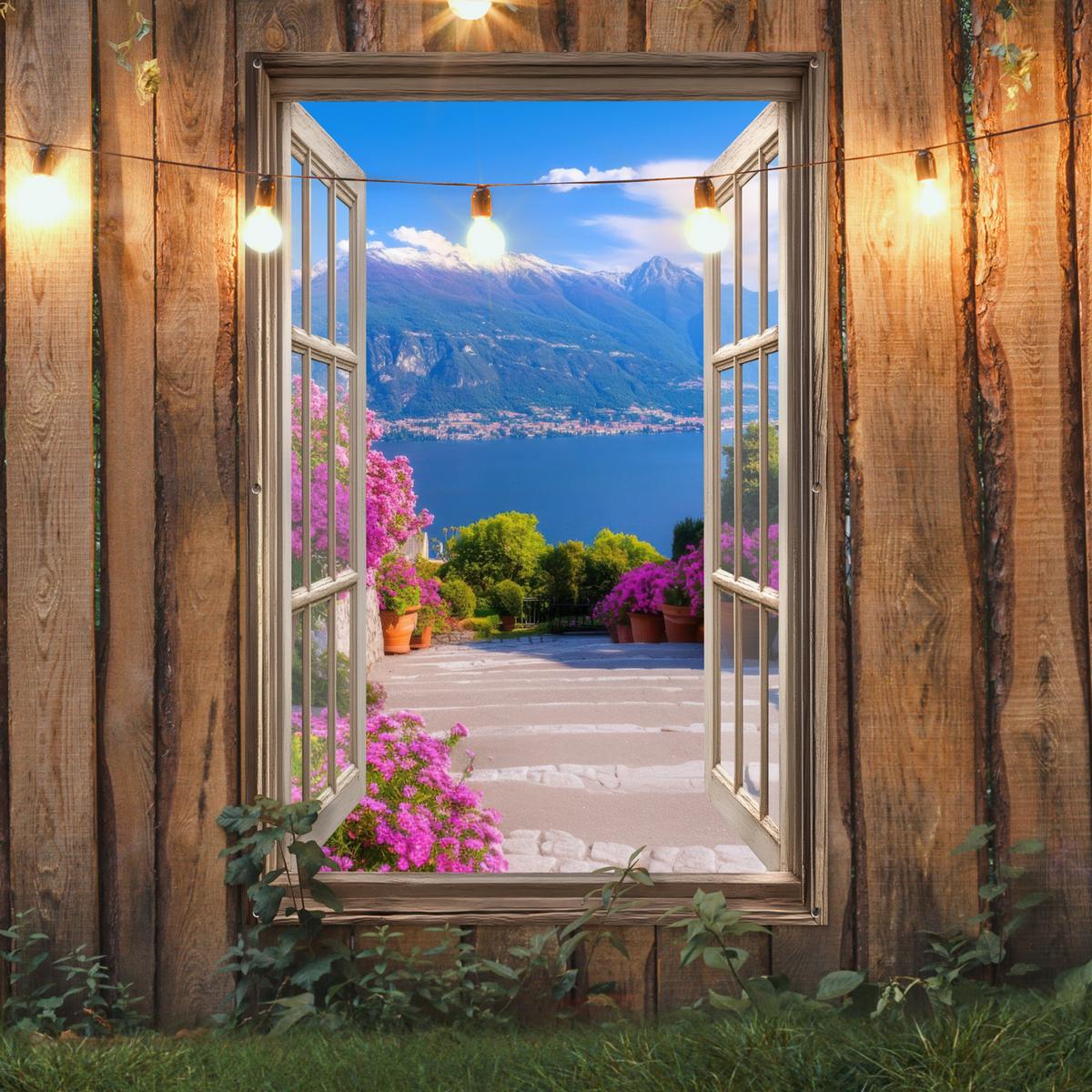 GARTENPOSTER Durchblick - Berg - Landschaft - Ausblicke - See Bild 120x180 cm - Blau, Kunststoff (120/180/0.2cm) - OnlyWow
