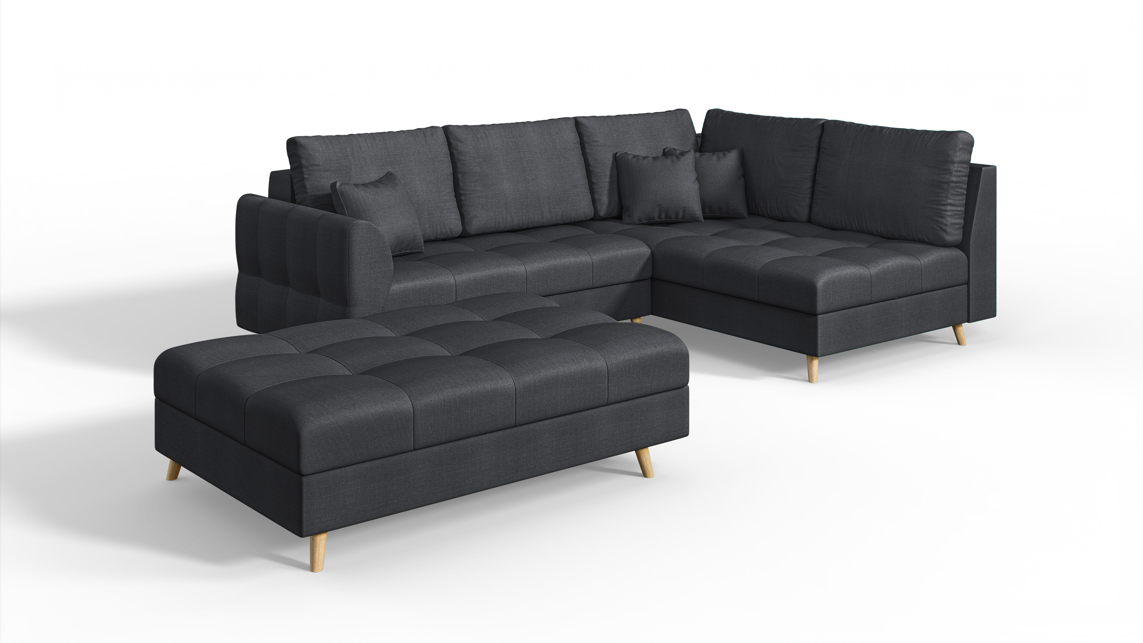 ECKSOFA MIT HOCKER Lorine Mikrofaser Anthrazit - Hellbraun/Anthrazit, Buchenholz/Textil (231/161cm) - S-Style Möbel