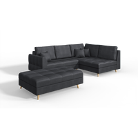 ECKSOFA MIT HOCKER Lorine Mikrofaser Anthrazit - Hellbraun/Anthrazit, Buchenholz/Textil (231/161cm) - S-Style Möbel