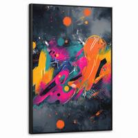 LEINWAND Bilder mit Rahmen - Abstrakt - Graffiti - Farbenfroh - Farbspritzer - 60x90 - Multicolor, Textil (60/90cm) - MuchoWow