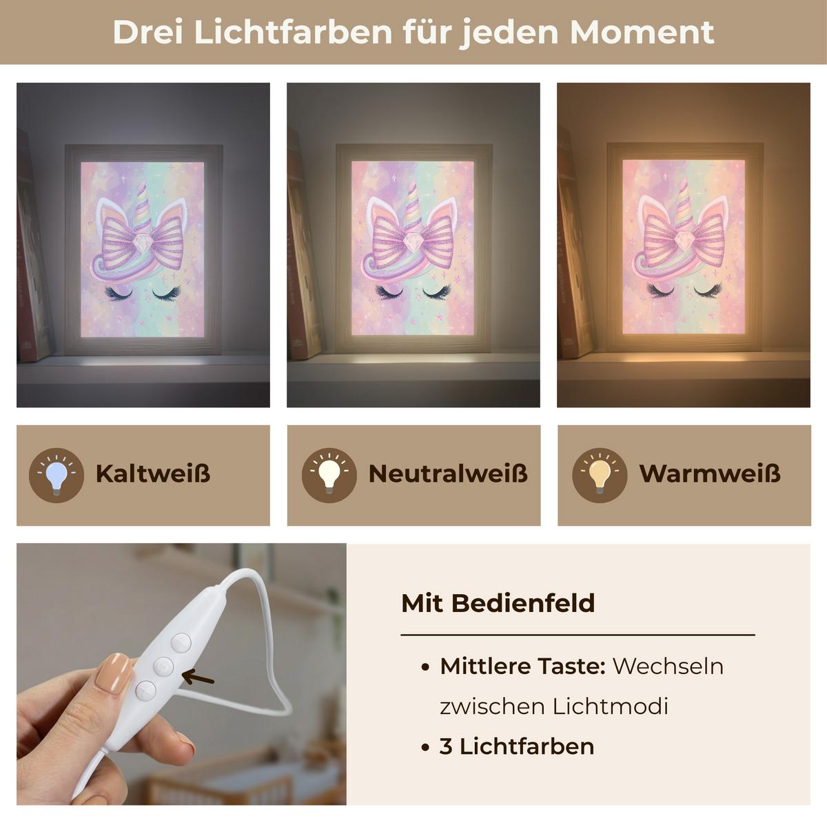 NACHTTISCHLAMPE Einhorn - Glitzer - Regenbogen - Pastell 15x20 cm - Hellrosa, Holzwerkstoff (8/15/20cm) - OnlyWow