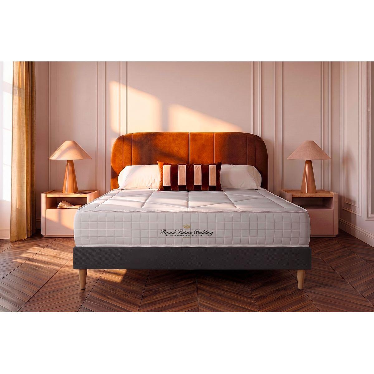 BETT Windsor Taschenfederkern und Memory-Schaum 90 x 200 cm h1 - Kit Bettgestell Schwarz - Beige/Schwarz, Karton/Holz (90/200cm) - ROYAL PALACE BEDDING