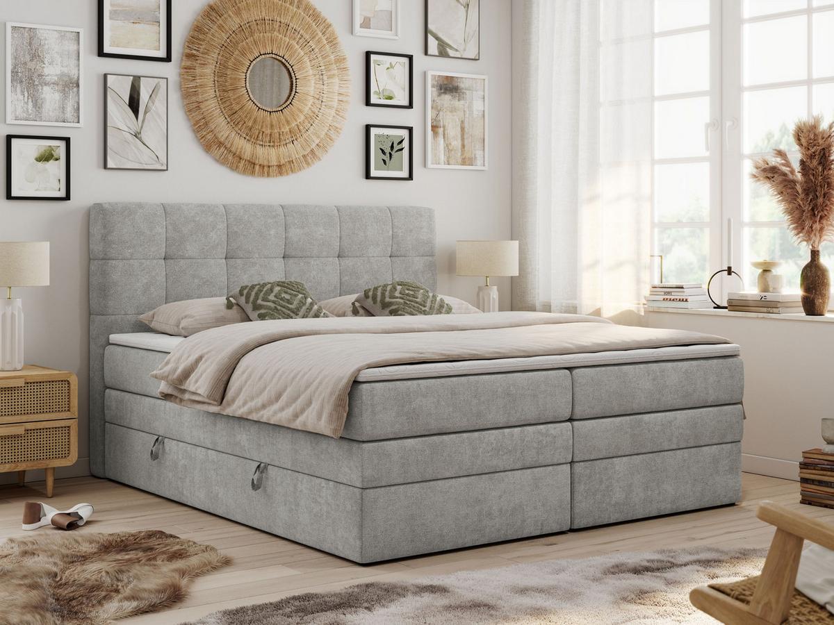BOXSPRINGBETT LUKA KING 120/200 Hellgrau Struktur - H4 - Hellgrau, Holz/Textil (120/200cm) - MKS
