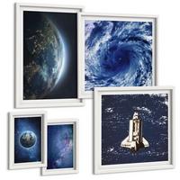 BILDER SET 5er Set - 50x50 cm & 20x30 cm & 40x60 cm Weißer Rahmen - Erde Weltraumsturm Galaxie - Weiß, Kunststoff (40/60cm) - TULUP