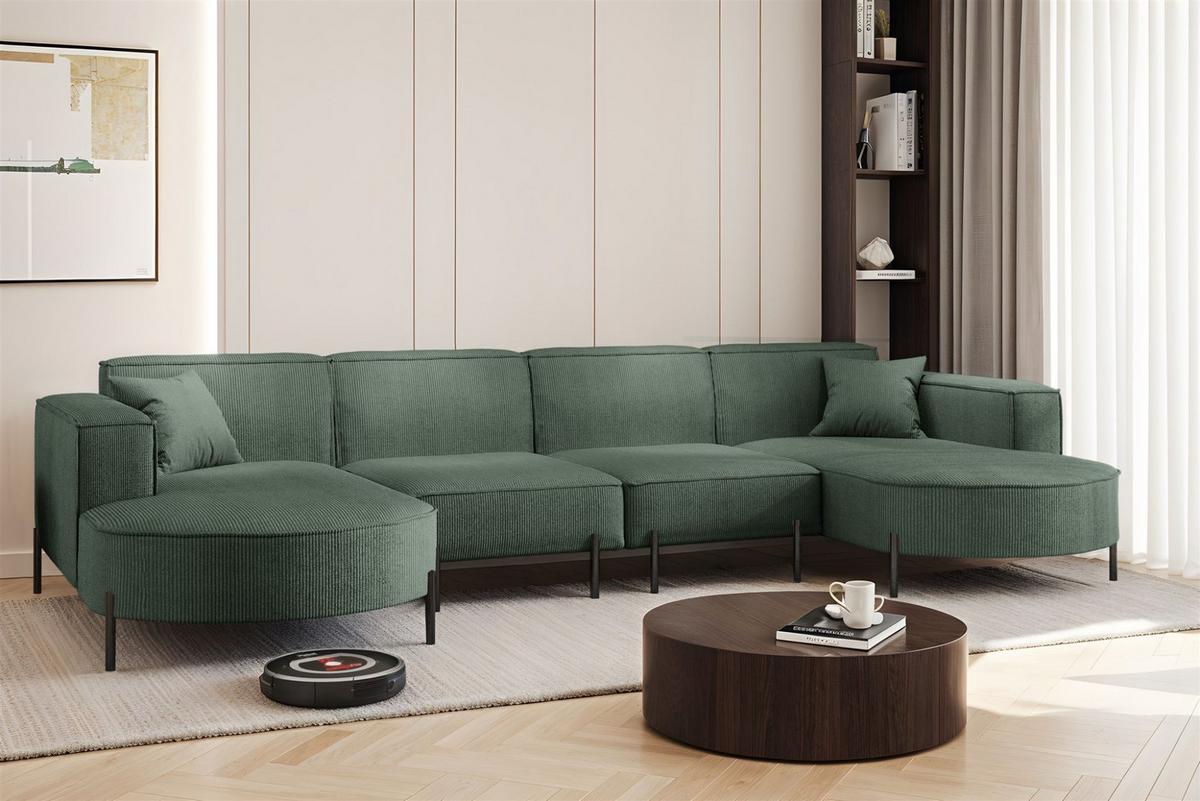 WOHNLANDSCHAFT Valencia Xl - Grün, Holzwerkstoff/Textil (384/80/165cm) - Fun Möbel