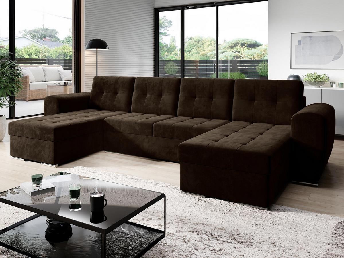 WOHNLANDSCHAFT Bari U - Dunkelbraun/Silberfarben, Holz/Textil (326/86/157cm) - MIRJAN24