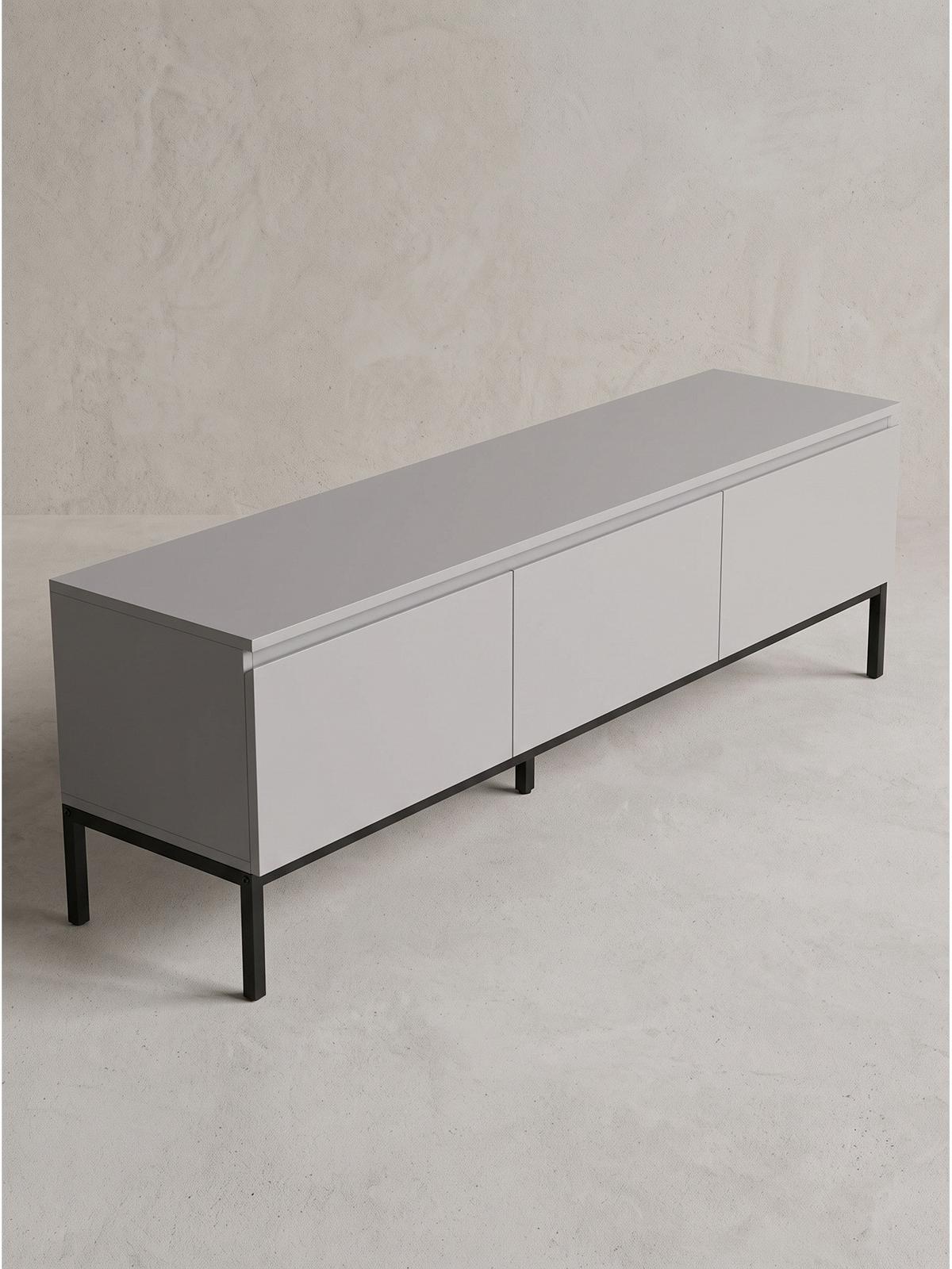 LOWBOARD GAETA, MDF, Hellgrau, 150 x 37 x 46 cm - Schwarz/Grau, Holzwerkstoff/Metall (150/46/37cm) - KADIMA DESIGN