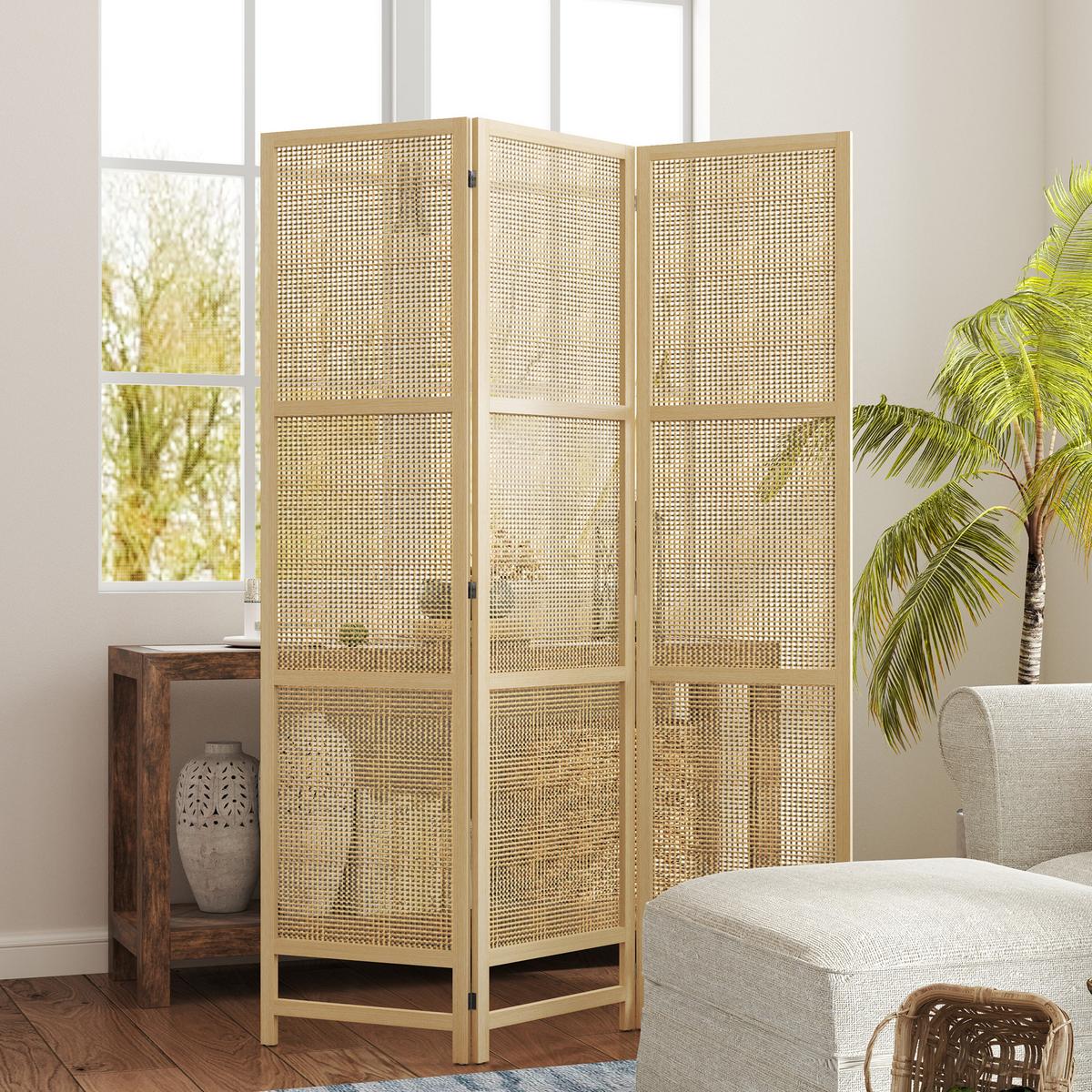 PARAVENT3-TEILIG 135 x 180 cm, Natur - Naturfarben, Kunststoff (1.7/180/135cm) - HOMCOM