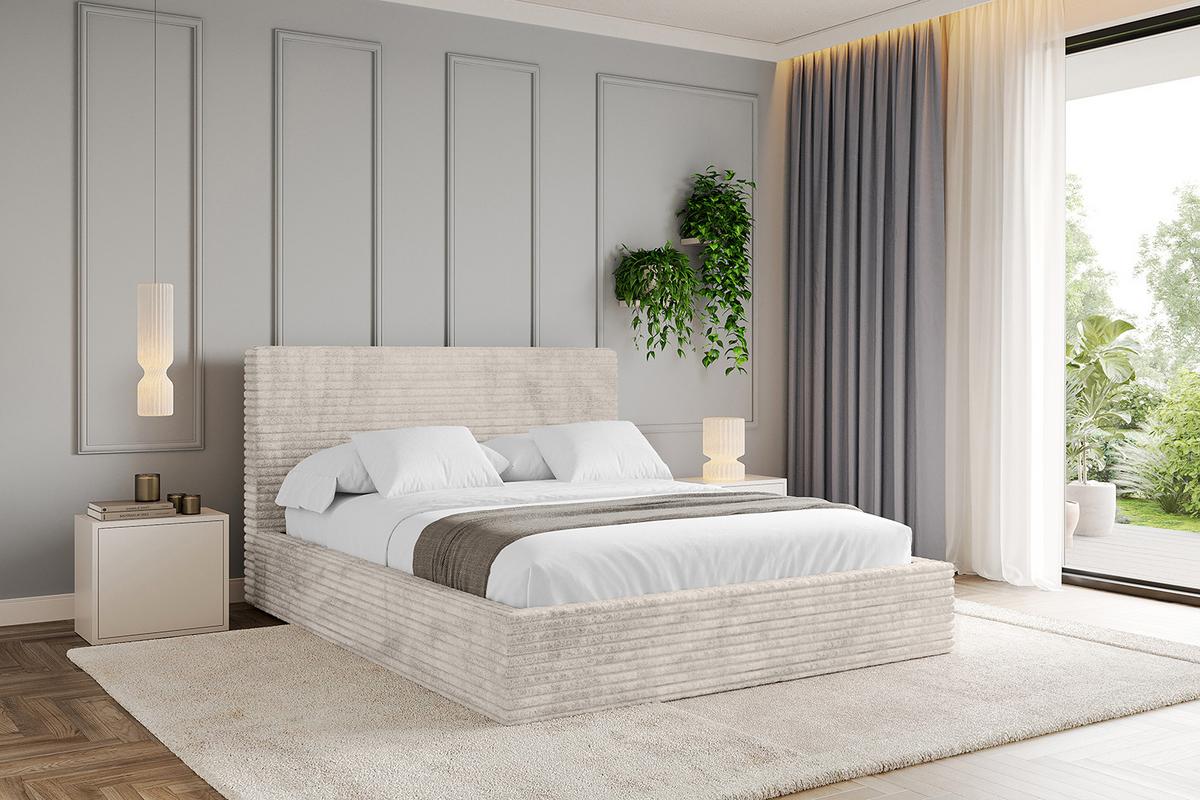 POLSTERBETT mit Bettkasten und Lattenrost, Bett mit Matratze H3/H4 - ALOVA 160x200 Creme - Creme, Holzwerkstoff/Textil (160/200cm) - ALTDECOR
