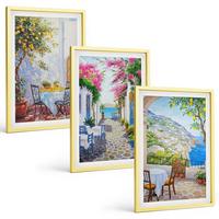 BILDER SET 3er Set - 40x60 cm Goldrahmen - Charmante Straßen, Pflanzen, Meer - Goldfarben, Kunststoff (40/60cm) - TULUP