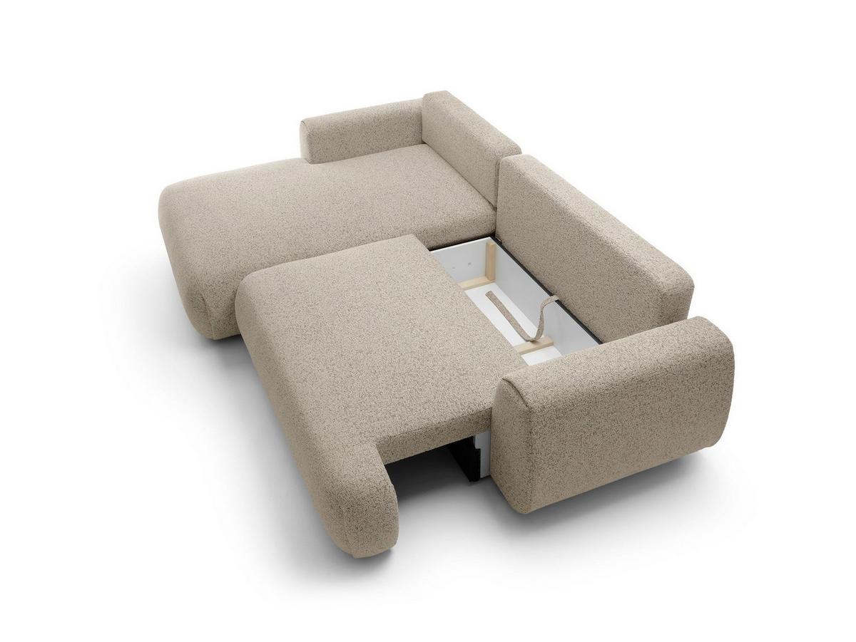 ECKSOFA ZEST Beige Geflochtener Stoff mit Schlaffunktion - Beige, Holz (270/167cm) - MASSENO