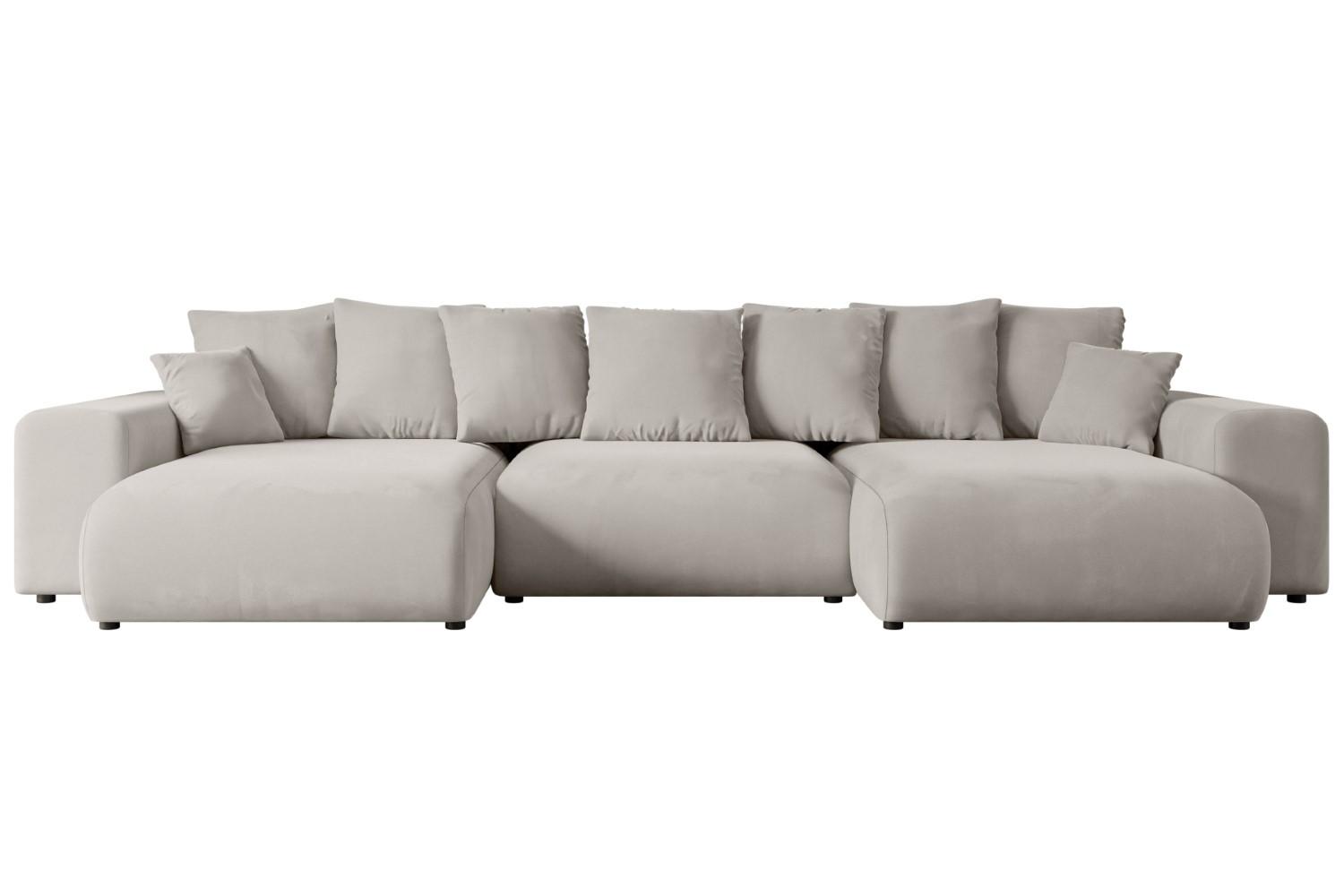 WOHNLANDSCHAFT mit Schlaffunktion ESKAR-U -364x176x72cm Hellbraun Velours - Hellbraun/Schwarz, Holzwerkstoff/Kunststoff (364/72/176cm) - ALTDECOR