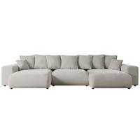 WOHNLANDSCHAFT mit Schlaffunktion ESKAR-U -364x176x72cm Hellbraun Velours - Hellbraun/Schwarz, Holzwerkstoff/Kunststoff (364/72/176cm) - ALTDECOR
