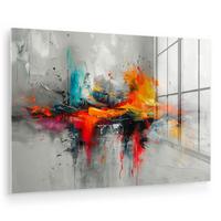 ACRYLGLASBILD Moderne Kunst - Orange - Grau - Abstrakt Wanddeko 60x40 cm - Hellgrau, Glas (60/40cm) - MuchoWow