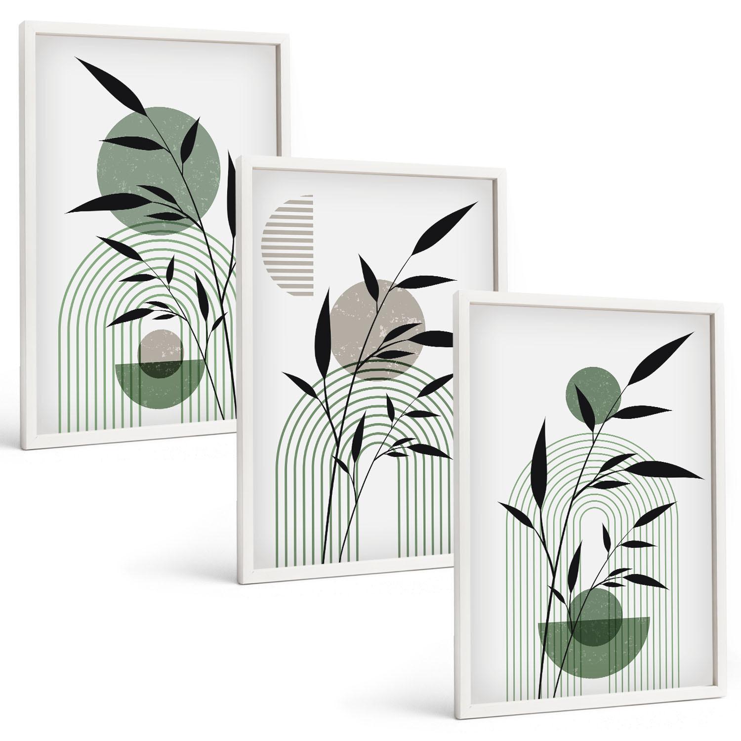 BILDER SET 3er Set - 40x60 cm Weißer Rahmen - Boho-Pflanzenkompositionen - Weiß, Kunststoff (40/60cm) - TULUP