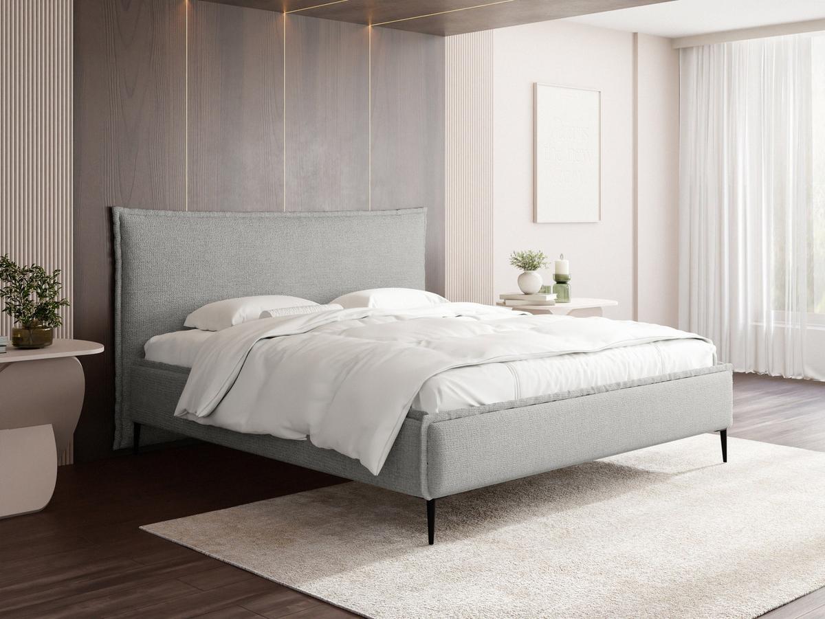 POLSTERBETT Pillow Rise mit Bettkasten, Lattenrost & hohen Metallfüßen in Grau Chenille 200x200 cm - Birkefarben/Schwarz, Holz/Holzwerkstoff (200/200cm) - WFL GROUP