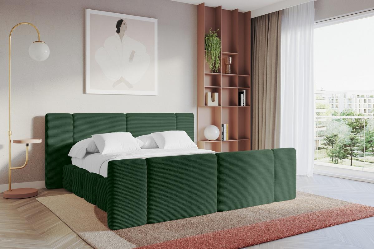 POLSTERBETT mit Bettkasten, Fußteil und Lattenrost, Boxbett ohne Matratze - NILO-Z 140x200 Grün - Grün, Holzwerkstoff/Textil (140/200cm) - ALTDECOR