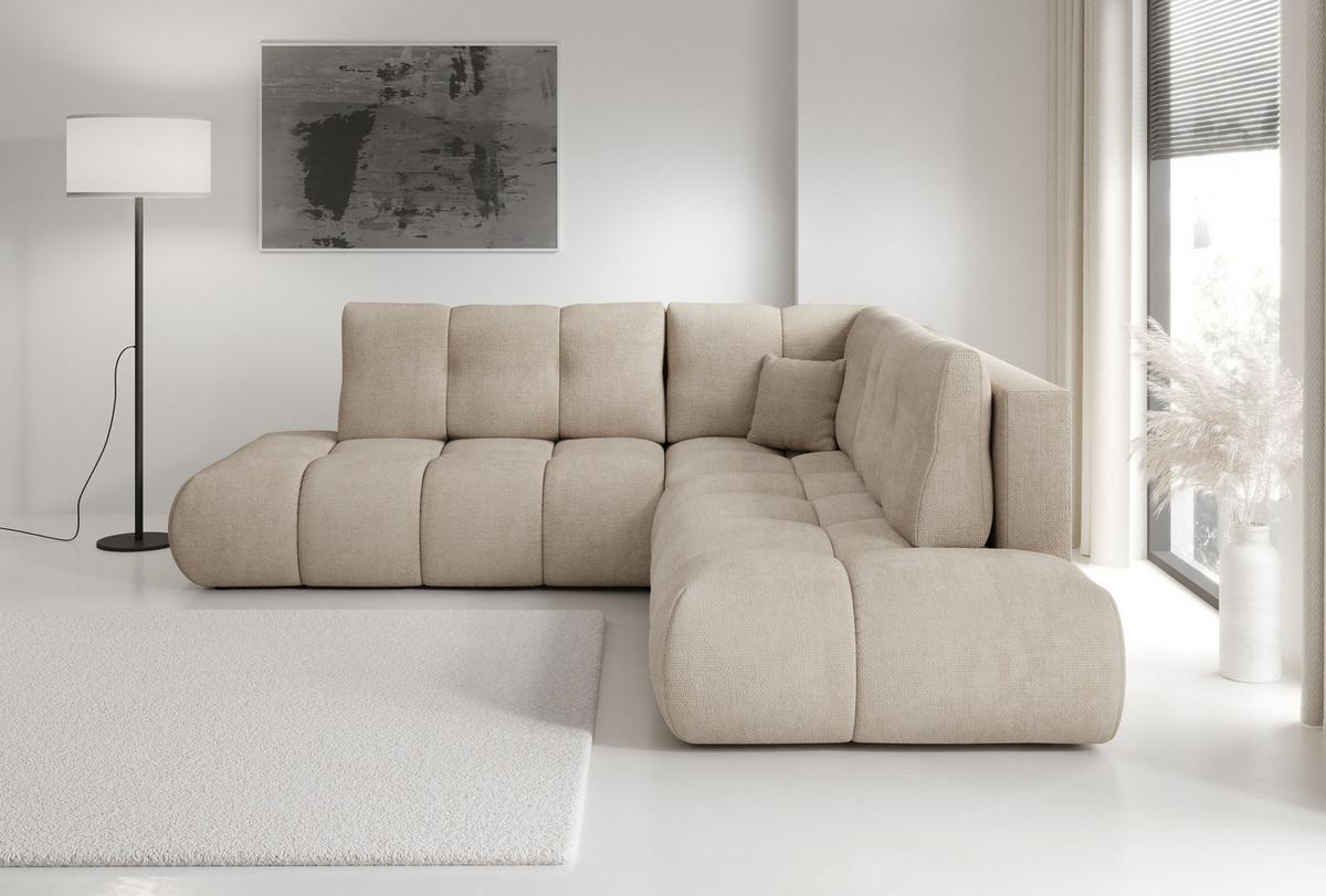 ECKSOFA DUCA II R-S Beige Chenille mit Schlaffunktion - Sandfarben, Holz (266.5/266.5cm) - MASSENO