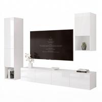 WOHNWAND ANGEL LINE III 3-teilig, mit LED-Beleuchtung, Weiß Hochglanz - Weiß Hochglanz, Holzwerkstoff (240/216/40cm) - Idohome