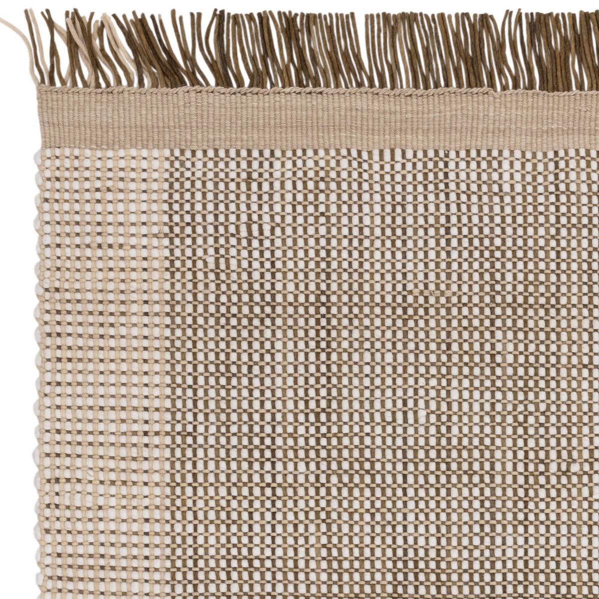 WOLLTEPPICH handgewebt mit Fransen PISA, geometrisch, Olivgrün, 160 x 230 cm - Beige, Textil (230/160cm) - KADIMA DESIGN