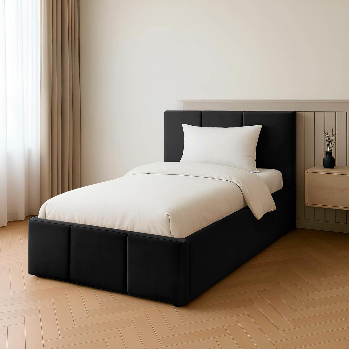 POLSTERBETT für Schlafzimmer Einzelbett mit Stauraum Schwarz 90x200 - Schwarz, Holzwerkstoff (90/200cm) - Muralo