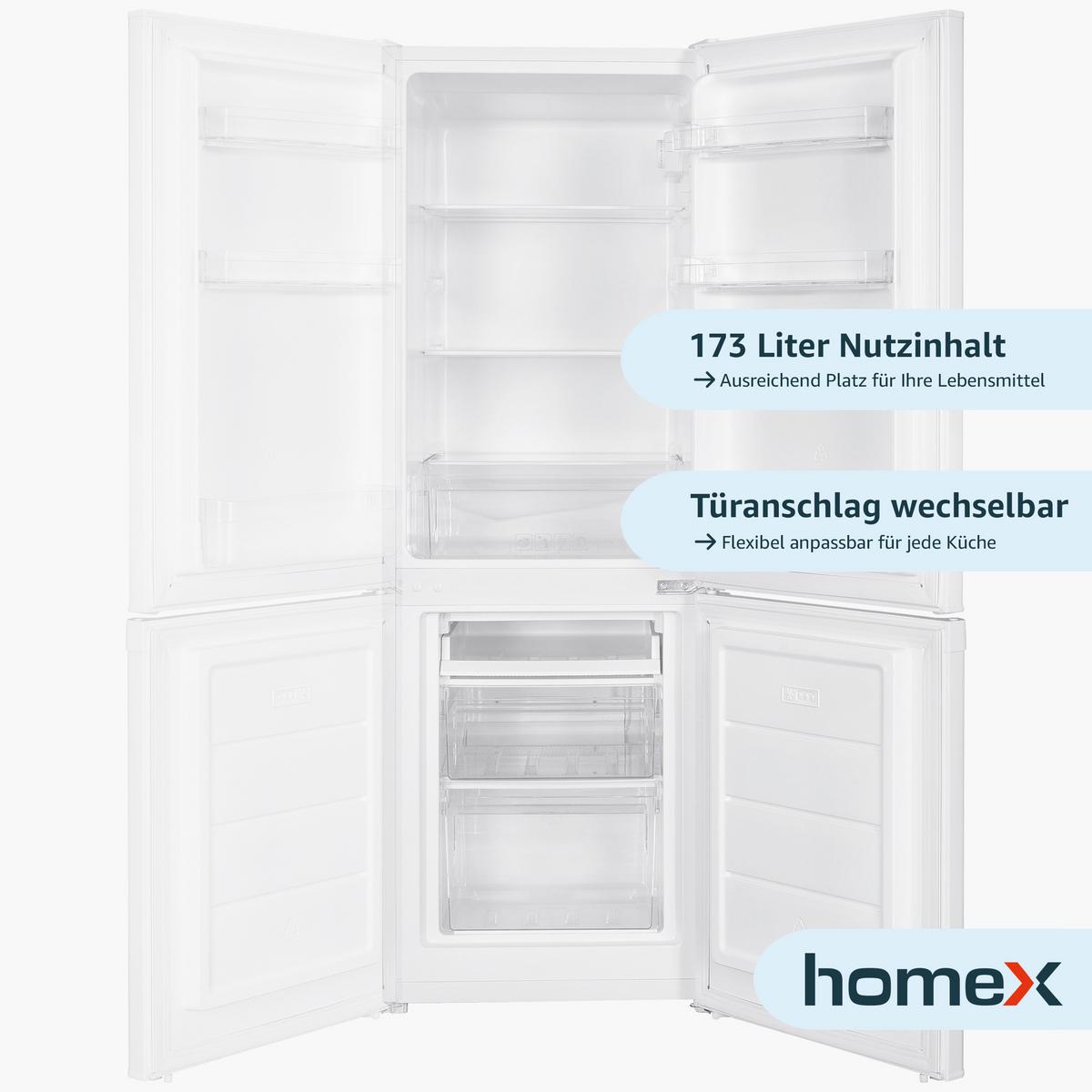 KÜHL-GEFRIER-KOMBINATION, freistehend, 173 Liter Nutzinhalt, 4-Sterne Gefrieren, Höhe 142,5 cm, 40 dB, Kühlschrank mit Gefrierfach groß, CFS1110-W - Weiß, Glas/Kunststoff (49.5/142.5/56cm) - homeX