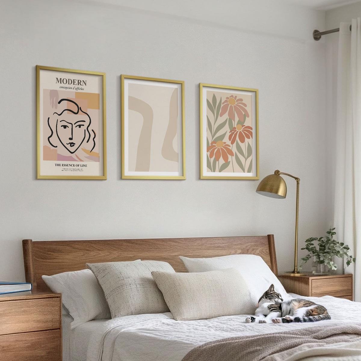 BILDER SET 3er Set - 40x60 cm Goldrahmen - Moderne abstrakte Frau - Goldfarben, Kunststoff (40/60cm) - TULUP