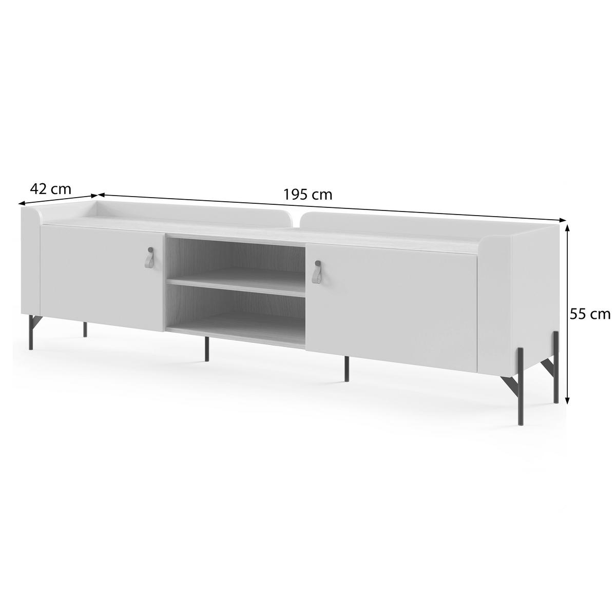 LOWBOARD Sorella mit 2 Türen 195 cm, für Jugendzimmer, Macadamia + Eiche Mavelie - Eichefarben/Beige, Leder/Holzwerkstoff (195/55/42cm) - Beautysofa