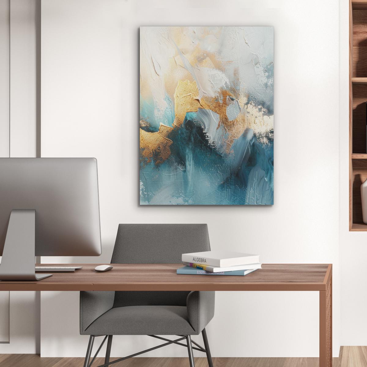 AKUSTIKBILD Abstrakt - Kunst - Gold - Blau Wandbilder 60x80 cm - Petrol, Kunststoff (60/80/0.9cm) - MuchoWow
