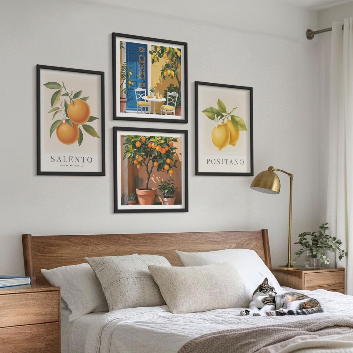 BILDER SET 4er Set - 50x50 cm & 40x60 cm Schwarzer Rahmen - Amalfi-Zitronen und -Orangen - Schwarz, Kunststoff (50/50cm) - TULUP