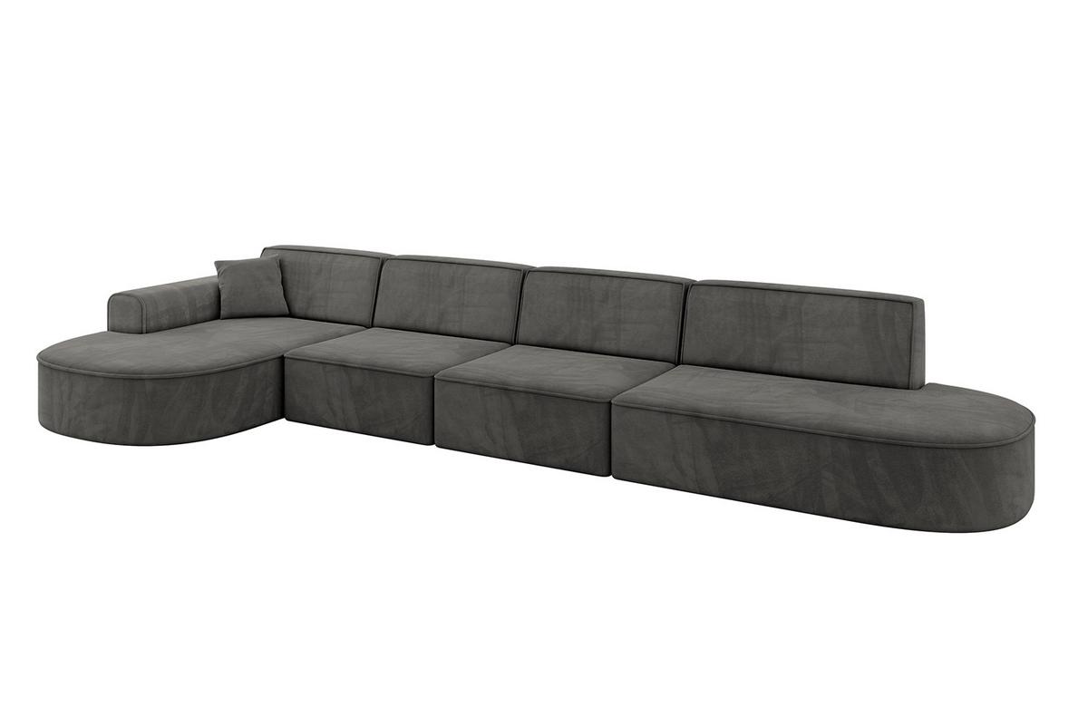 ECKSOFA Ottomane Links MARI-L3 - 413x171x79 cm Dunkelgrau Velours - Dunkelgrau/Schwarz, Holzwerkstoff/Kunststoff (413/171cm) - ALTDECOR