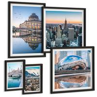 BILDER SET 5er Set - 50x50 cm & 20x30 cm & 40x60 cm Schwarzer Rahmen - Architektur von Städten am Wasser - Schwarz, Kunststoff (40/60cm) - TULUP