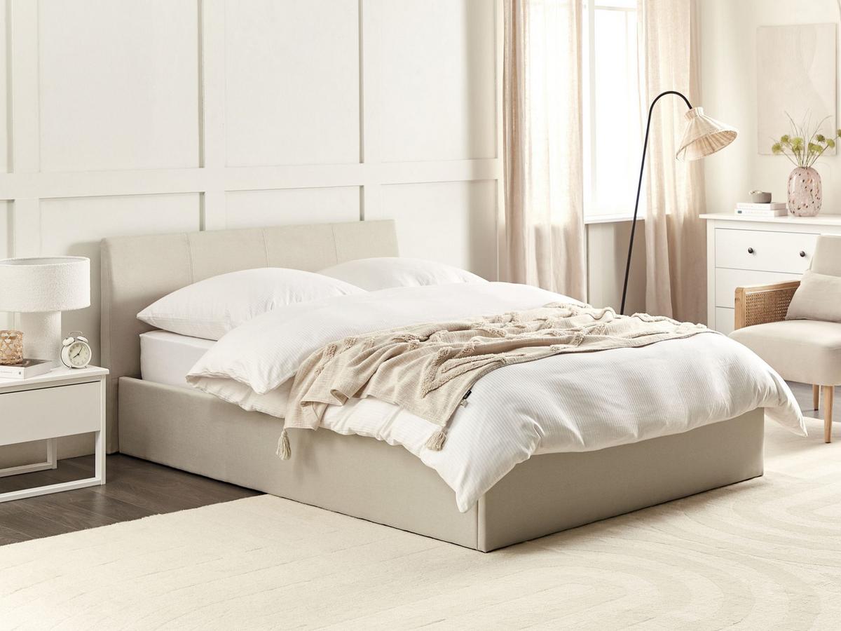 BETT mit Stauraum 140/200 cm Stoff Hellbeige Orbey - Beige, Textil (140/200cm) - Beliani