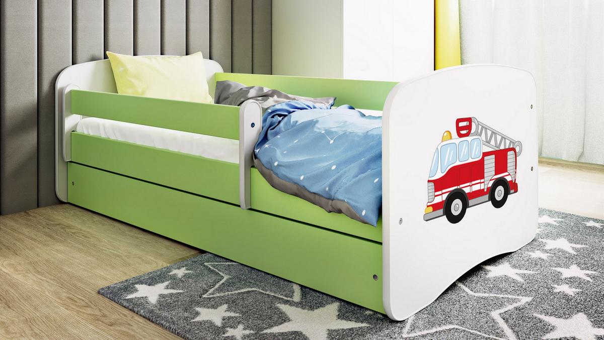 KINDERBETT Emily mit Schublade und Matratze, Grün 70x140 cm - Rot, Holzwerkstoff (140/70cm) - WFL GROUP