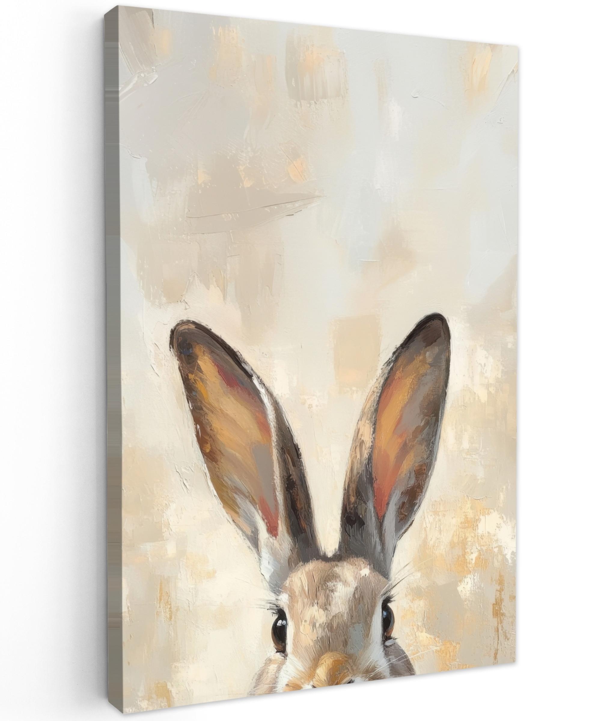 LEINWANDBILD Hase - Ohren - Braun Deko Wohnzimmer 20x30 cm - Beige, Textil (20/30cm) - MuchoWow