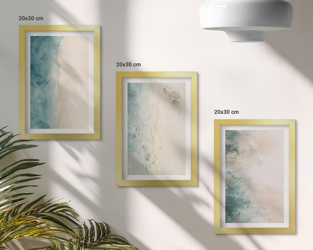 BILDER SET 3er Set - 20x30 cm Goldrahmen - Minimalismus auf Aquarellleinwand - Goldfarben, Kunststoff (20/30cm) - TULUP