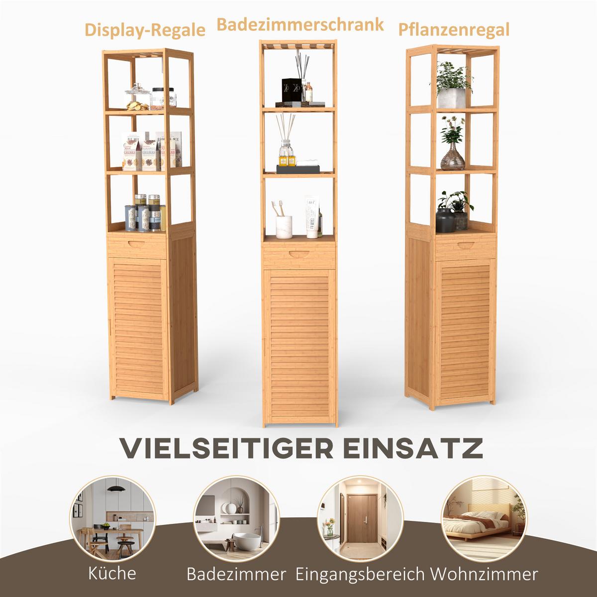 HOCHSCHRANK aus Bambus, 32 x 30 x 163 cm Naturholz - Naturfarben, Naturmaterialien (30/163/32cm) - Kleankin