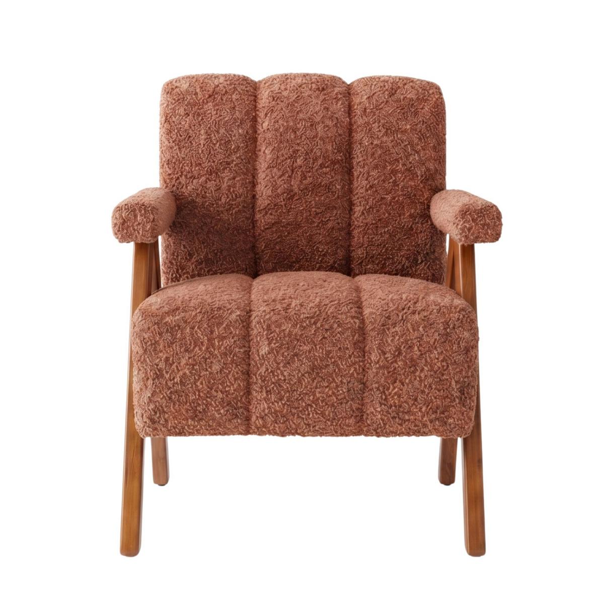 SESSEL aus bouclé und eichenholz, moderner akzentstuhl - Rostfarben, Holz (77/77/68.5cm) - Urban Meuble
