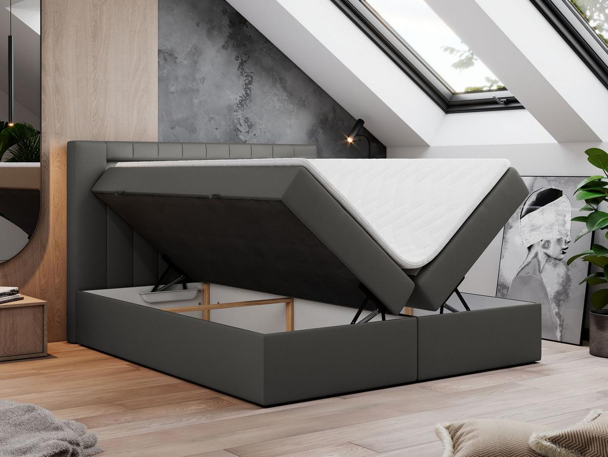BOXBETT GOLD-5 LED 140/200 Dunkelgrau Kunstleder - H3 - Dunkelgrau, Holz/Textil (140/200cm) - MKS