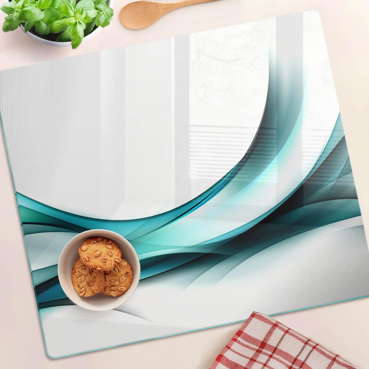 GLASPLATTE 60x52 cm Abstrakte Wellen - Blau, Glas (60/0.4/52cm) - TULUP