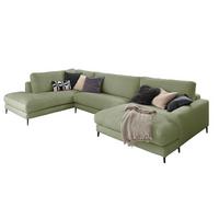 WOHNLANDSCHAFT CARA Grün Cord - Schwarz/Olivgrün, Textil (341/84/223cm) - KAWOLA