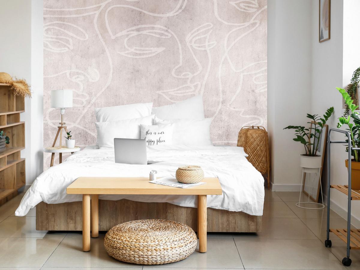 FOTOTAPETE für Schlafzimmer Abstrakte Gesichter Beton 350x256 - Beige/Braun, Papier (350/256cm) - Muralo