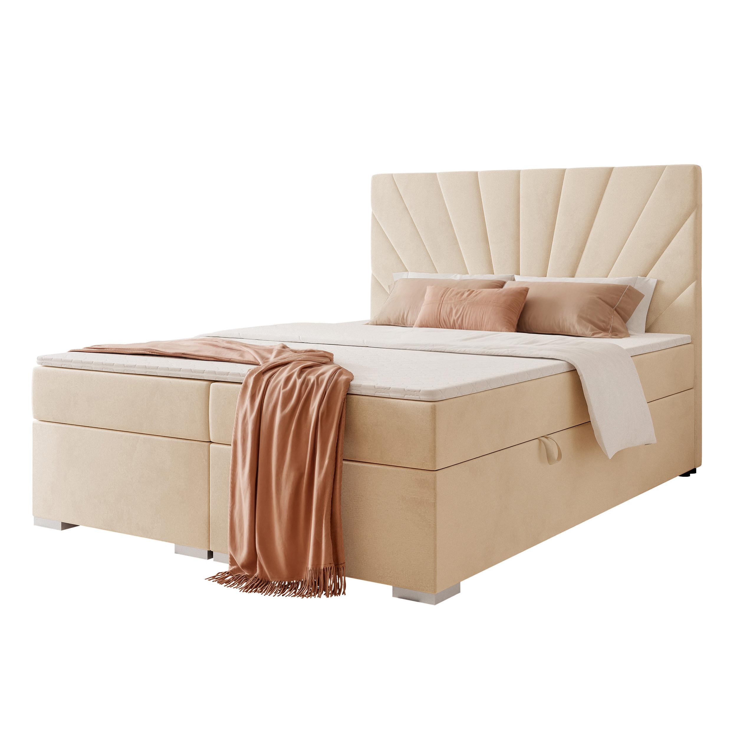 BOXBETT 160x200 cm mit Topper - Beige, Holzwerkstoff/Textil (120/200cm) - Idohome