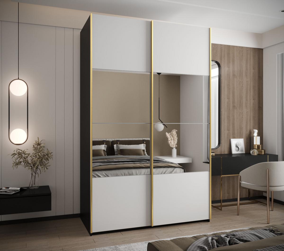 SCHWEBETÜRENSCHRANK 245,5/150/64 2-türig - Goldfarben/Schwarz, Holz/Metall (150/245/64cm) - Abiks Möbel