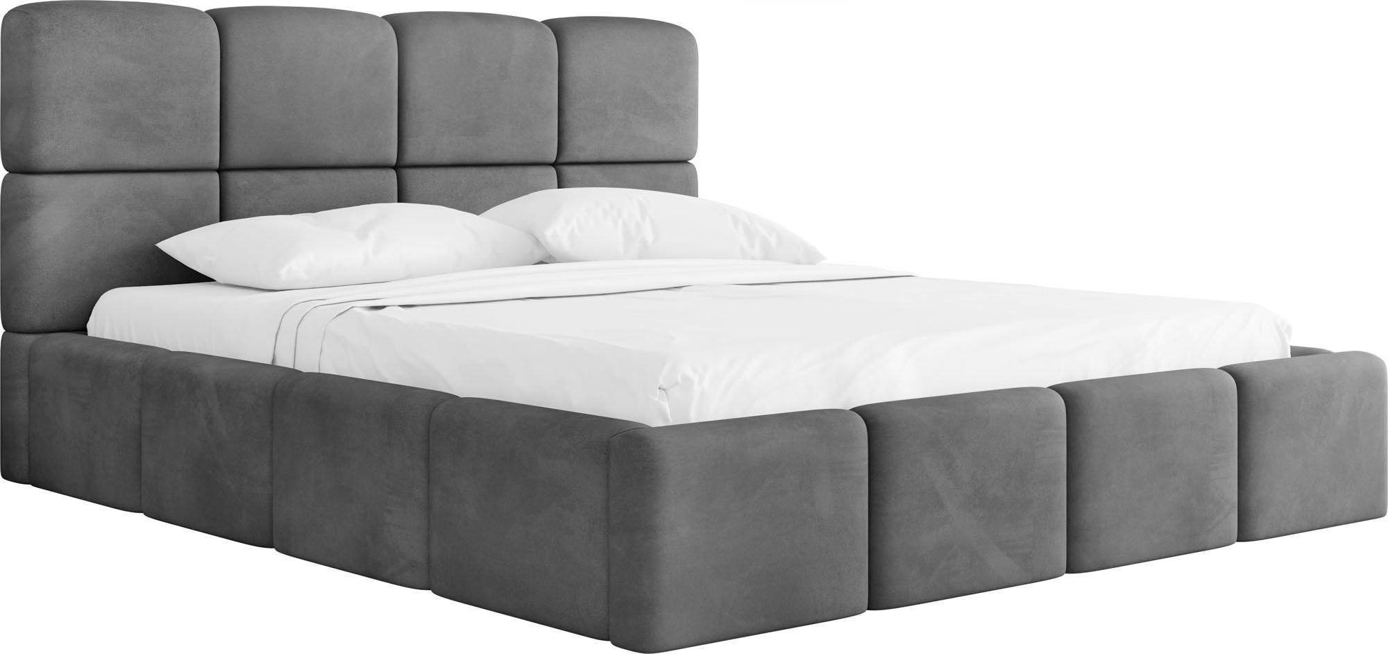 POLSTERBETT Tivio mit Bettkasten, Grau Samt 200x200 cm - Birkefarben/Grau, Holzwerkstoff/Kunststoff (200/200cm) - WFL GROUP